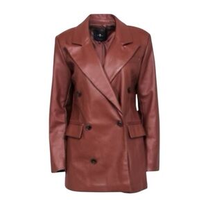 NWT 7 For All Mankind Brown Faux Leather Double Breasted Jacket - Size S